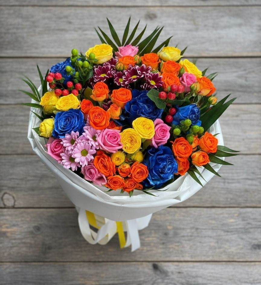 Букет цветов из: Розы и Хризантемы в Коксовом