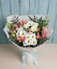 Букет цветов из:  Розы, Лизиантусы и Хризантемы в Коксовом