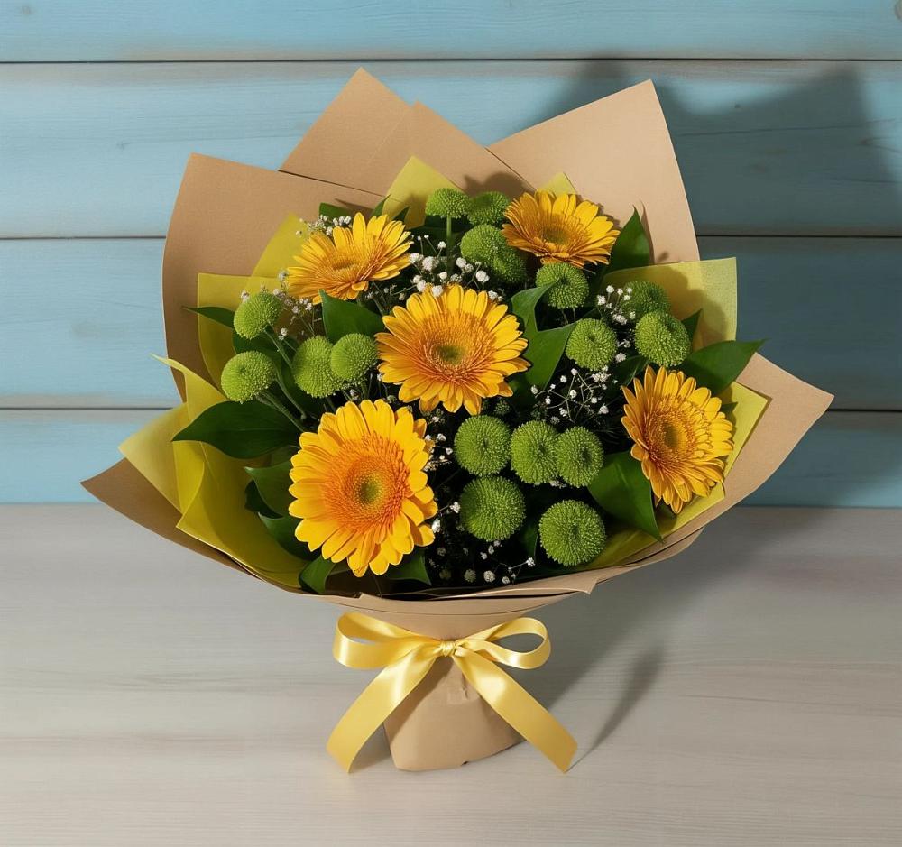 Букет цветов из: Герберы и Хризантемы в Коксовом