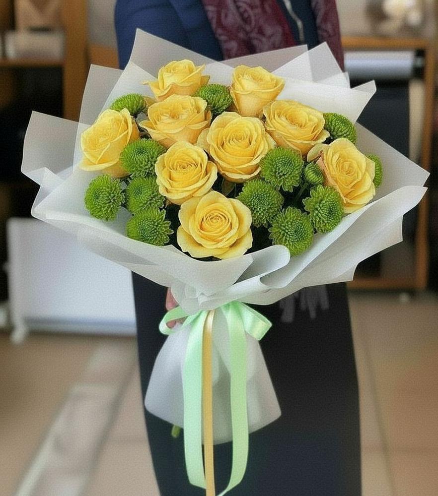 Букет цветов из: Хризантемы и Розы в Коксовом