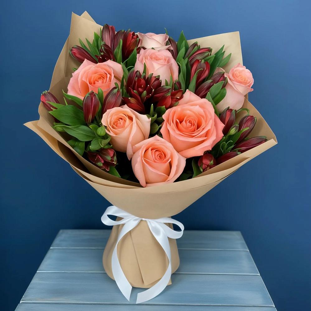 Букет цветов из: Розы и Альстромерии в Коксовом