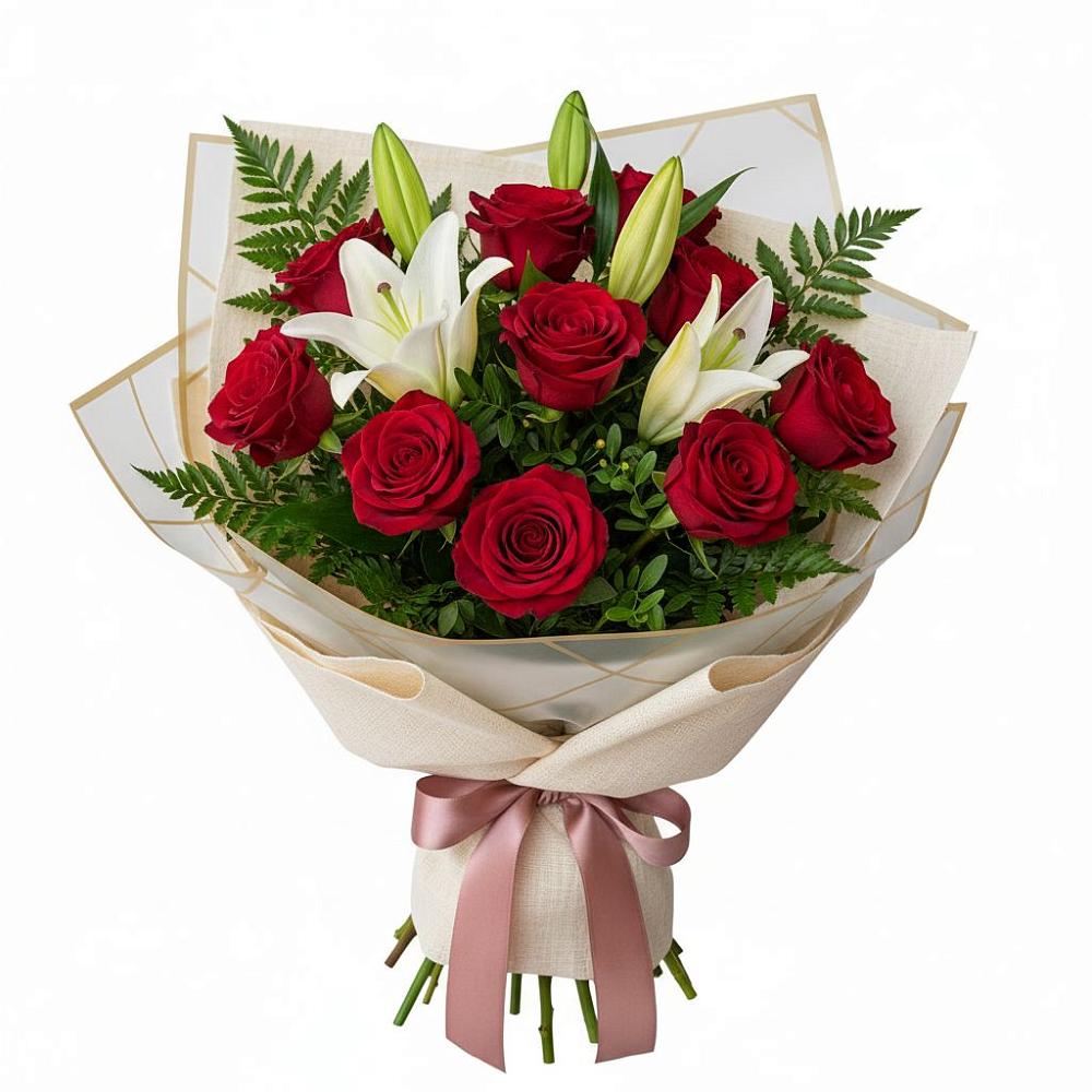 Букет цветов из: Лилии и Розы в Коксовом