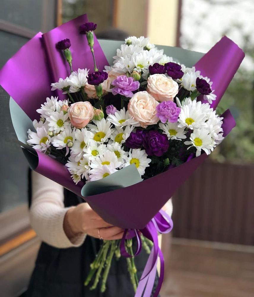 Букет цветов из: Хризантемы, Гвоздики и Розы в Коксовом