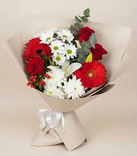 Букет цветов из:  Розы, Хризантемы, Герберы и Лилии в Коксовом