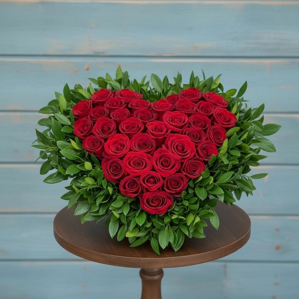 Цветочная композиция из Розы в виде сердца в Коксовом