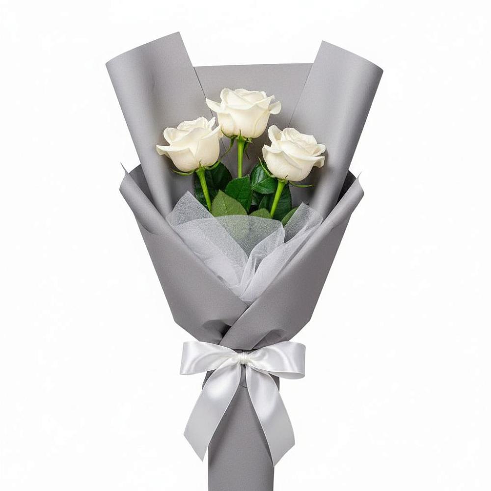 Букет 3 белые розы в Коксовом