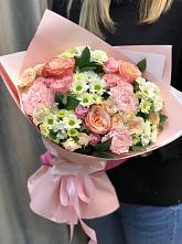Букет нежные объятья в Коксовом Букет цветов из: Гвоздики, Розы и Хризантемы в Коксовом