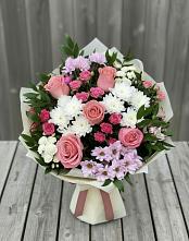 Букет цветов из:  Альстромерии, Гвоздики, Розы и Хризантемы в Коксовом