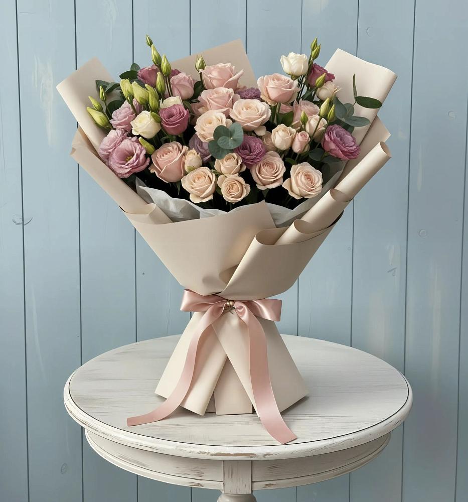 Букет цветов из: Розы и Лизиантусы в Коксовом