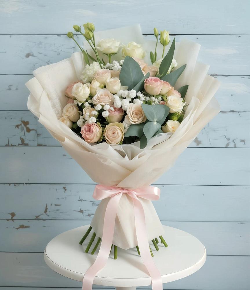 Букет цветов из: Розы и Лизиантусы в Коксовом