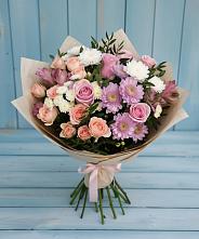 Букет цветов из:  Хризантемы, Розы и Альстромерии в Коксовом
