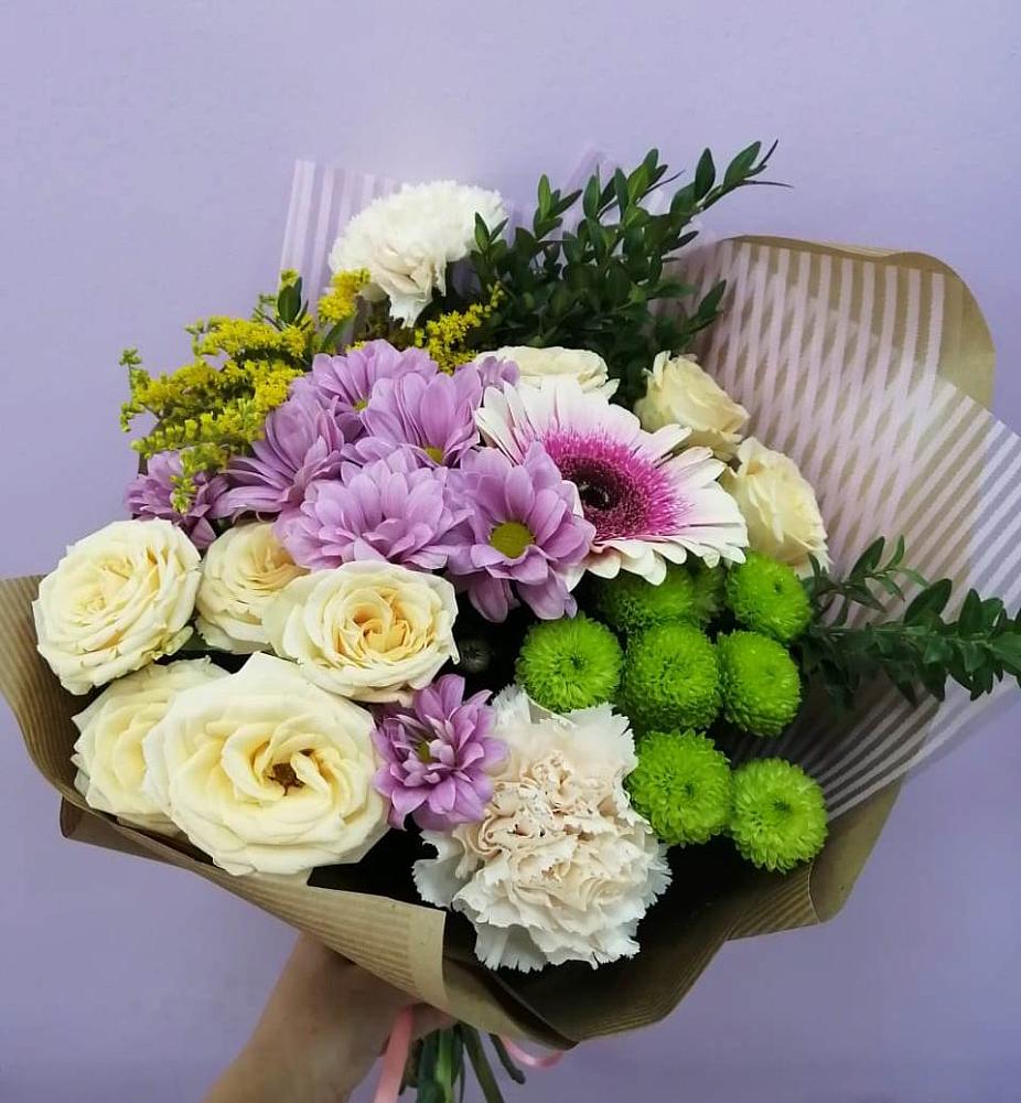 Букет цветов из: Хризантемы, Розы, Гвоздики и Герберы в Коксовом