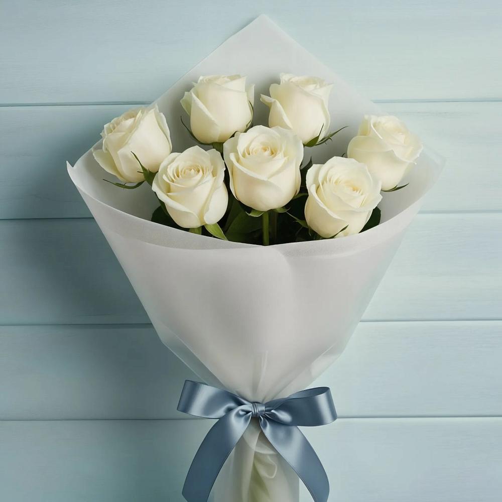 Букет 7 Белых роз Эдлесс Лав в Коксовом